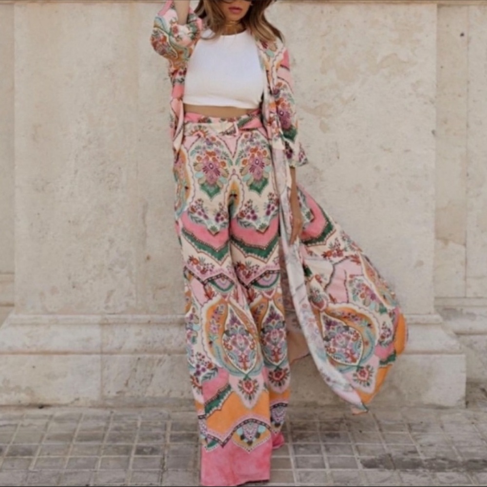 Zara Multicolored Floral Printed Wide Leg Pants - Picture 13 of 16